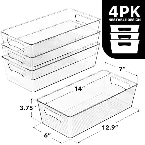 Simple Houseware 4 Pcs Pantry Clear Bin Storage Organizer, 14" x 7" x 3.75" thumbnail 2