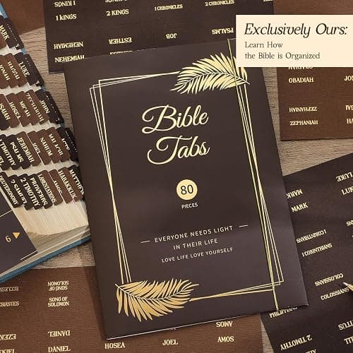 Woodgrain Texture Bible Tabs, 80 Pcs Chestnut Brown Gold Foil Index Tabs with Ruler - 66 Books Chapters & 14 Blank DIY Stickers, Bible Study Journaling Supplies, Nature-Inspired Gift Set for Men Women thumbnail 8