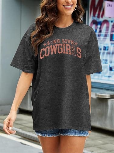 SFHFY Long Live Cowboys Shirts Women: Oversized Cowgirls Tshirt Country Music Tee Vintage Western Short Sleeves Tops thumbnail 5