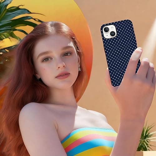 Aleviker Case for iPhone 13, Glossy Hybrid 2-Layer Hard Shell, Aesthetic Scratch Resistant Cover, Navy Blue Polka Dot thumbnail 7