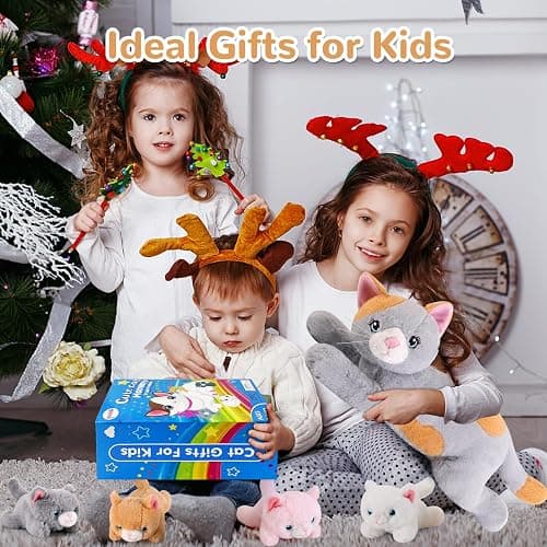 gnomantic 5 Pieces Cat Stuffed Animals with Babies Inside Belly - 1 Mommy Stuffed Cat with 4 Kittens - Stuffed Kitty Plush Toys for Kid Age 3-8, Gift Ideal for Christmas, Valentine's, Birthday (Grey) - Grey Cat thumbnail 6
