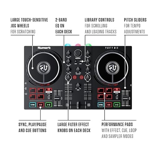 Numark Party Mix II DJ Controller with Lights, 2 Decks, Mixer, Audio Interface and Serato Lite thumbnail 4