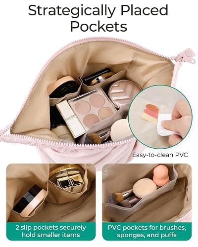 BAGSMART Makeup Bag Travel Makeup Bag, Cute Make Up Bag, Large Capacity Cosmetic Bags for Women, Wide-open Makeup Pouch Travel Essentials Toiletries Accessories Brushes (Black) thumbnail 3