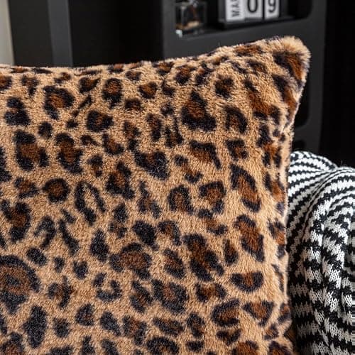 AGOKABA Leopard Print Faux Fur Throw Pillow Covers, 12x20 Inch, Set of 2, Soft Plush Animal Print Decorative Lumbar Cushion Cases for Sofa Bed Chair | Safari-Inspired Decor in Warm Terracotta Brown thumbnail 6