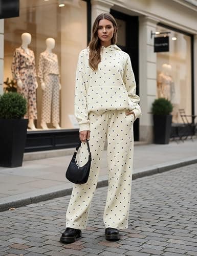 HOCANDY Polka Dot Hoodie and Sweatpants Set for Women thumbnail 2