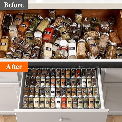 Lifewit Spice Drawer Organiser, Spice Rack for Inside Drawer, Adjustable Seasoning Jars Storage Tray for Cupboard, 64 Acrylic Drawers Shelf for Kitchen, Countertop, Cabinet, 4 Tiers, Set of 8, Black thumbnail 7