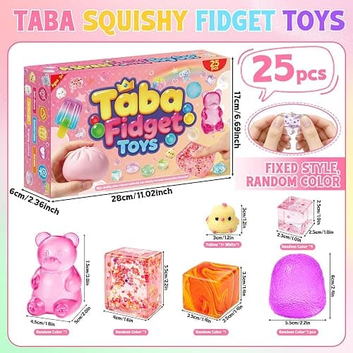 MSYTIFOG 25Pcs Taba Squishies Stress Toys Kit, Stress Relief Fidget Toys for Kids Adults, Kawaii Squishies Stress Relief Stress Cube, Squeeze Sensory Toys for Kids, Birthday Gifts Toys for Girls 8-10 thumbnail 3