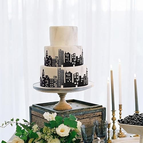 12 PCS City Cake Border Decoration Black Glitter Nighttime City Skyline Stick On or Lay On Building Images Lighted Backdrop Wrapper for New York Skyscraper Birthday Party Cake Decorations Supplies thumbnail 5
