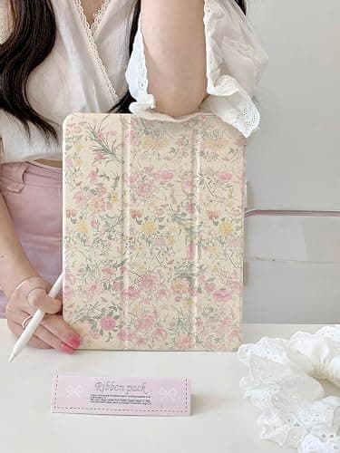 Adjustable Stand Hard PU Clear Back Folio Case for Apple iPad Pro 13-Inch 2024 M4 Model A2925 A2926 Flowers Floral Pattern Refreshing Classic Vintage Pretty Chic Cute Lovely Girls Women thumbnail 8