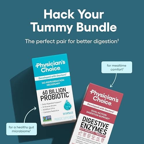 Physician's CHOICE Advanced Gut Health Bundle: 60 Billion Probiotics 30ct + Digestive Enzymes 60ct for Digestive, Gut, and Immune Health Supports Occasional Constipation, Diarrhea, Gas, and Bloating thumbnail 2