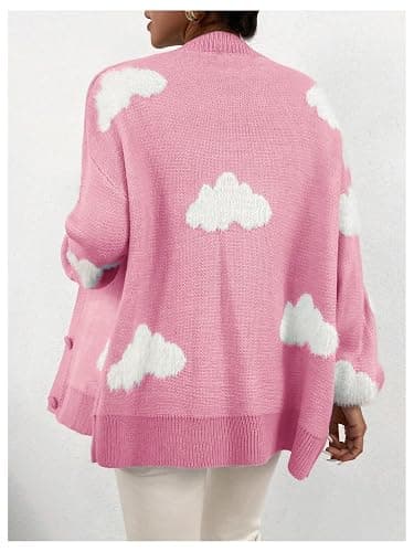 SOLY HUX Women's Button Down V Neck Long Sleeve Cloud Open Front Knit Cardigan Sweater thumbnail 3