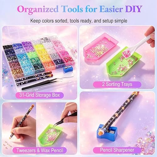 33000 Pcs 30 Colors Jelly Rhinestones for Bedazzling, 3mm Flatback Resin Rhinestones Kit, All-in-One Bedazzler Kit with 4 Pcs B7000 Jewelry Glue & Tools for DIY Crafts, Clothing, Nail Art, Gifts thumbnail 6