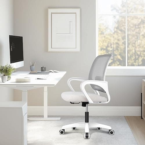 NEO Chair Office Desk Ergonomic Mesh Computer Chair with Lumbar Support Adjustable Height Swivel Rolling Wheels Comfy Mid Back Task Chair for Home Bedroom Vanity Study (Ivory) thumbnail 7