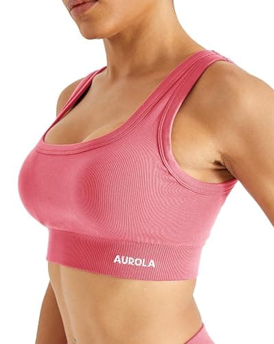 AUROLA Power Womens Square Back Basic Sports Bra - Square Neck Padded Low Impact Yoga Bra Workout Crop Top thumbnail 3