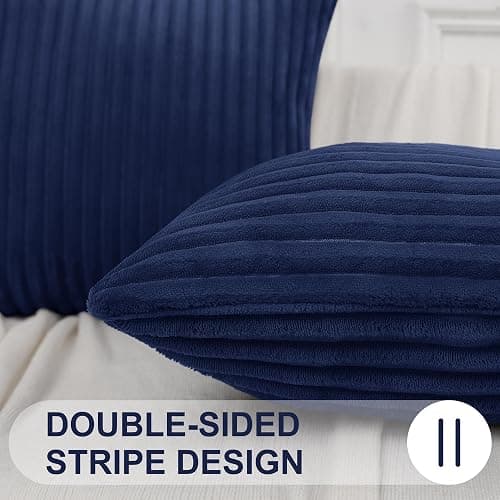 Simmore Decorative Spring Throw Pillow Covers 18x18 Set of 2, Soft Natural Plush Flannel Double-Sided Fluffy Couch Pillow Covers for Sofa Living Room, Navy Blue thumbnail 5