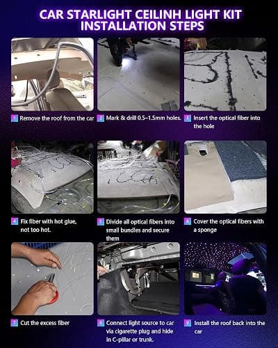 16W Car Home Starlight Headliner Kit, Twinkle & Sound Activate RGBW Fiber Optic Lights with APP & Remote Control, Star Lights for Ceiling Decoration, 300 pcs 9.8ft thumbnail 8