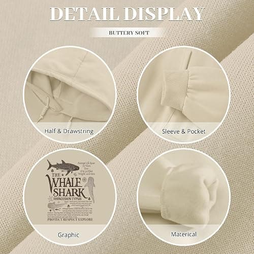 Lubpow Cute Hoodies for Women Ocean Whale Shark Hoodie Aesthetic Animal Graphic Sweatshirts Casual Fleece Pullover Tops thumbnail 7