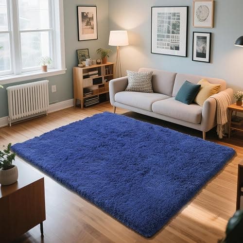 Blue Fluffy Rug Shaggy Area Rug, 3x5 Area Rugs for Girls Bedroom, Soft Cute Baby Play Mat, Indoor Floor Carpet for Teen, Nursery, Preppy Dorm, Plush Aesthetic Bedside Rug thumbnail 2