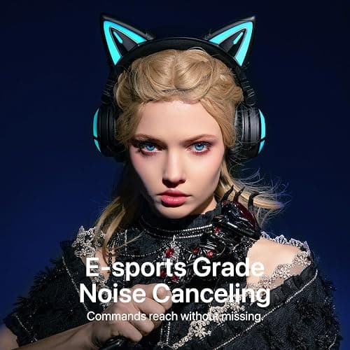 YOWU Cat Ear Headphones, Cute Cat Ear Gaming Headsets with Bluetooth 5.2 for PC/PE/Switch/PS4/PS5, Built-in Mic & Customizable RGB Light Effect for Anime Lovers(CE Black) thumbnail 5