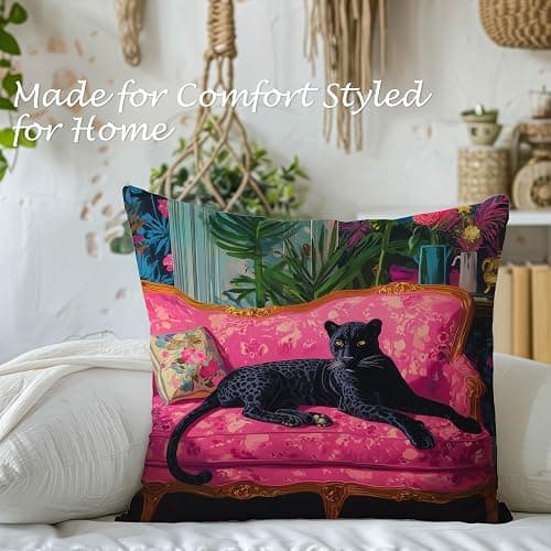 WDSFHYJK Vintage Black Panther Cheetah Pillow Cover 18x18 Double-Sided, Cheetah Room Decor, Maximalist Hot Pink Sofa Tropical Jungle Leopard Decorative Throw Pillow Cover Pillowcases for Home Bedroom thumbnail 4
