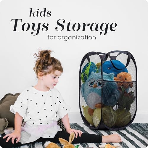 Handy Laundry Collapsible Mesh Pop Up Hamper with Wide Opening and Side Pocket - Breathable, Sturdy, Foldable, and Space-Saving Design for Clothes and Storage (Black) thumbnail 6
