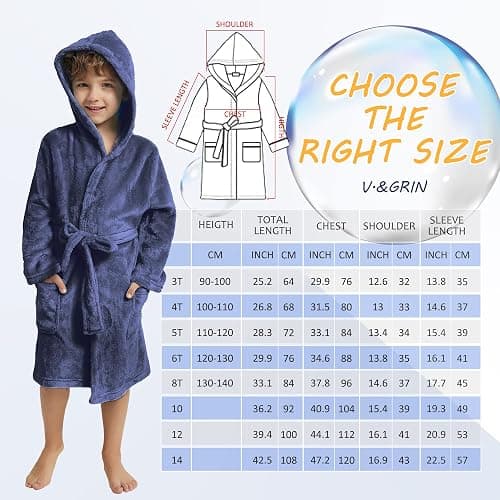 V.&GRIN Boys Fleece Robe, Hooded Plush Soft Fuzzy Bathrobe for Kids 3-14 Years thumbnail 5
