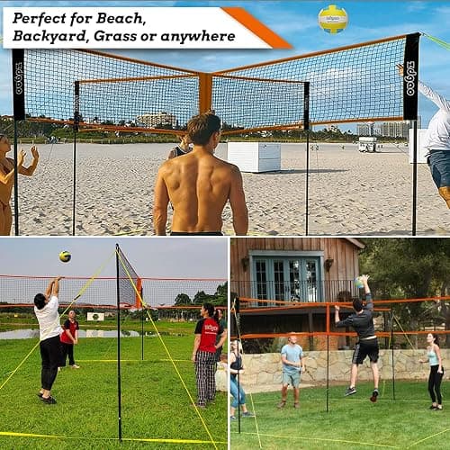 Zdgao 14 ft/20 ft 4-Way Volleyball and Badminton Combo Net with Soft Volleyball, Rubber Hammer and Carry Bag, Adjustable Height Four Square Volleyball Game Set for Backyard and Beach thumbnail 7