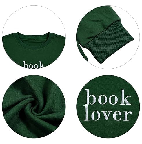 MOUSYA Book Lover Embroidered Sweatshirt Women Funny Reading Book Long Sleeve Shirt Casual Teacher Pullover Tops - XX-Large - Green thumbnail 8