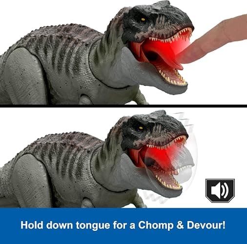 Mattel Jurassic World Rebirth Power Devour Tyrannosaurus Rex Dinosaur Figure with Tongue Activated Constant Chomp, Lights & Sounds, Digital Play thumbnail 6