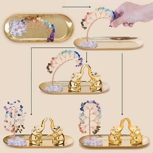 ZenBless 7 Chakra Healing Crystal Tree Ceramic A Pair Elephant Decor Elephant Gifts for Women, Elephants Statues Home Decor, Yoga Meditation Zen Spiritual Room Home Shelf Decor Feng Shui Good Luck thumbnail 5