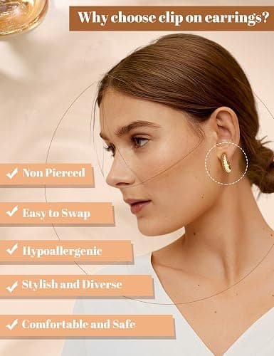 BESTEEL 3Pairs Clip on Earrings for Women Trendy Hypoallergenic 14K Gold Plated Chunky Tube Croissant Waterdrop Clip-on Hoop Earrings Set Fake Jewelry Non Pierced Ears thumbnail 2