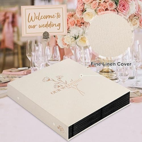 Lanpn Wedding Photo Album 4x6 600 Pocket Photos Slip in, Linen Cover Large Capacity Newlywed Marriage Album Hold 600 Horizontal Vertical Photos (Flower, Beige) thumbnail 4