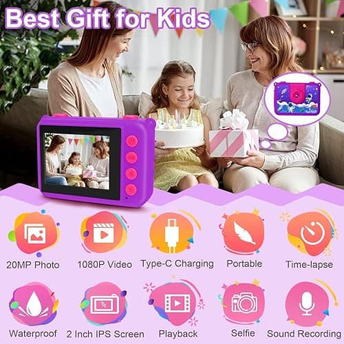 GKTZ Kids Camera - Waterproof Underwater Camera for Kids, Christmas Birthday Gifts for Girls Age 3-12, 1080P HD Children Digital Action Camera, Pool Toys for Kids Age 4-12 thumbnail 3