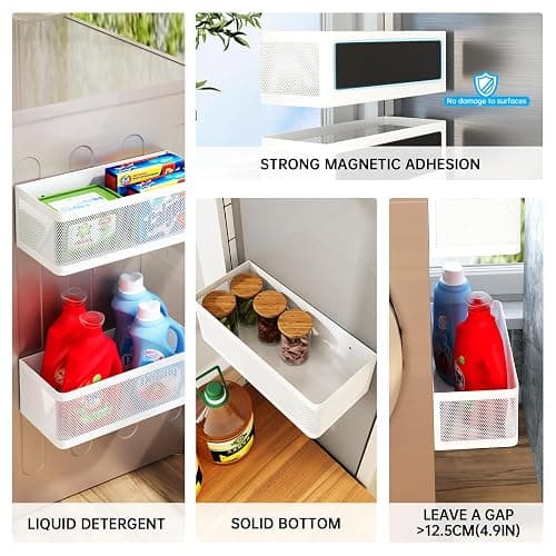 Magnetic Shelf for Washing Machine Magnetic Organizer for Laundry Washing Machine Shelf Hanging Basket Storage Magnetic Fridge Shelves Spice Rack for Refridgerator (White, L13.78in*W5.12in*H3.94in) thumbnail 4