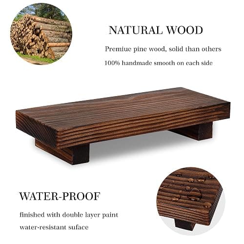 Bathroom Counter Organizer Wood Pedestal Stand Farmhouse Decorative Tray Soap Holder for Kitchen Decor, Small, Dark Brown thumbnail 5