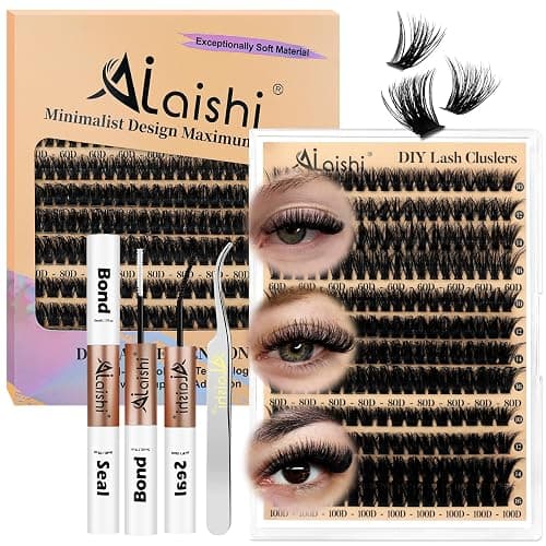 AILAISHI Lash Clusters Kit, DIY Cluster Eyelash Extensions 9‑16mm, 60D+80D+100D, 224pcs Fluffy D Curl Natural Lashes with Bond & Seal,Tweezers,Brush,Fake Cat Eye Individual Clusters - Image 1