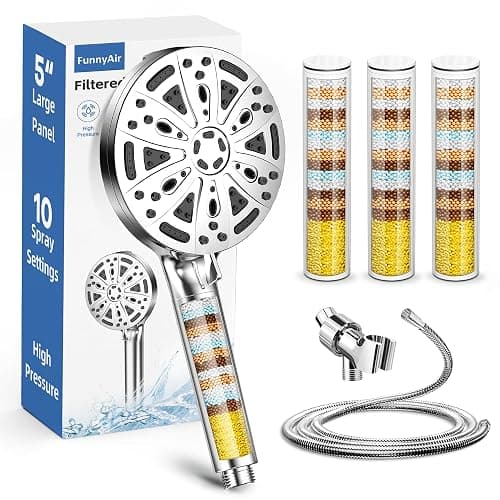 Filtered Shower Head with Handheld, FunnyAir Filtered Shower Head with 3-PCS Filters For Hard Water, 10-Spray Modes 5" High Pressure Shower Head, 2 Built-in Power Jets Shower Heads, Chrome - Image 1
