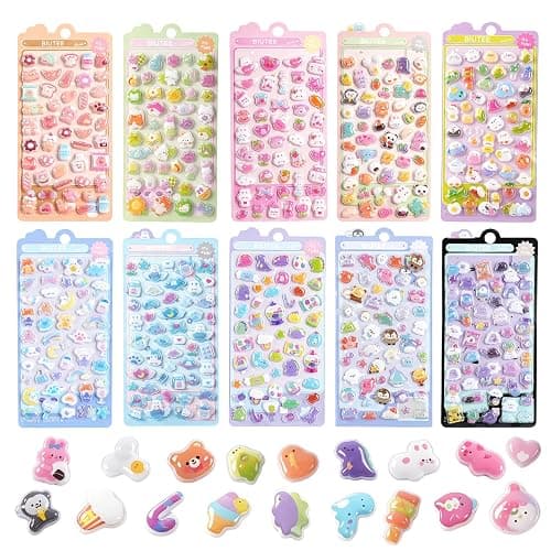 3D Puffy Stickers, 10 Sheets 500+ Kawaii Cute Mini Decorative Bubble Stickers for Phone Case Notebooks Scrapbooks Handbooks Decoration - Image 1
