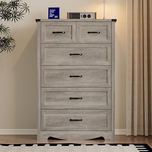 BORNOON Tall 6-Drawer Dresser for Bedroom, Modern Wooden Chest of Drawers with Metal Handles, Anti-Tipping Design, Sturdy and Stable Storage Organizer for Living Room, Entryway, Home Office thumbnail 3