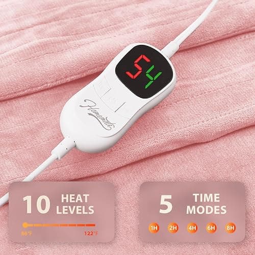 Homemate Heated Blanket Electric Throw - 50"x60" Heating Blanket Throw 1/2/4/6/8 Hours Auto-Off 10 Heat Level Over-Heat Protection Flannel Sherpa ETL Certification thumbnail 5