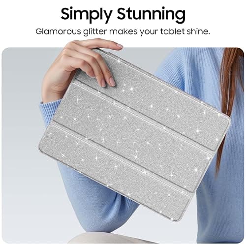 Fintie Slim Case for iPad 9th / 8th / 7th Generation (2021/2020 / 2019) 10.2 Inch - [Built-in Pencil Holder] Glittering Sparkly Shockproof Cover with Shiny Clear Back Shell, Auto Wake/Sleep, Silver thumbnail 3