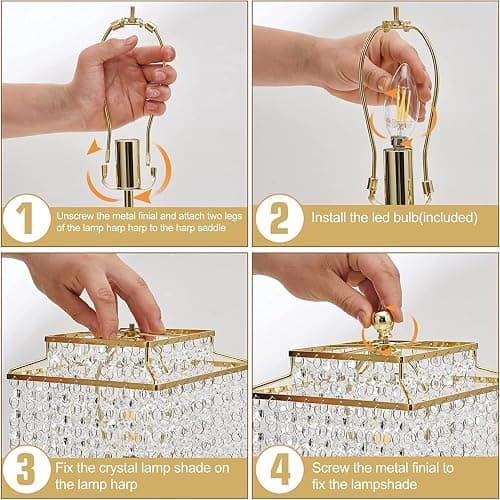 Luvkczc Crystal Touch Table Lamp, Bedside Lamps with with USB C+A Ports, Gold Bedroom Lamp, Dimmable Lamp with Crystal Shade, Nightstand Lamps for Bedroom, Living Room, Bulb Included thumbnail 6