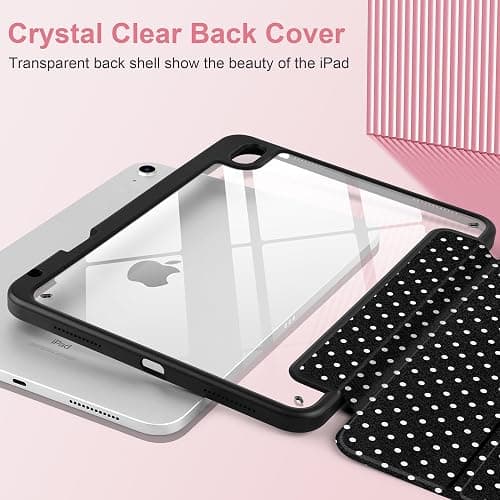 MEEgoodo Case for iPad A16 11th Generation 11 inch 2025/10th Gen 10.9 inch 2022, Cover with Transparent Acrylic Back Shell,Tablet Case with Pencil Holder+Auto Wake/Sleep+ Stand, White Polka Dot thumbnail 5