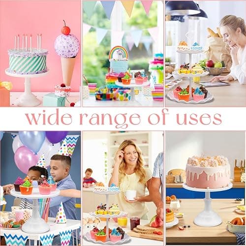 7 Pcs White Dessert Table Stand Set - 1Pcs Metal Cake Stand 2Pcs 3-Tier Plastic Cupcake Stands Cookie Tray Rack Serving Tray Cake Display Tower and 4 Dessert Trays for Wedding Party Baby Shower thumbnail 5