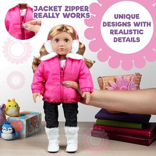Winter Snow Doll Outfit for 18" Dolls-Premium Handmade 5pc Lodge Vacation Ski Clothes & Accessories Compatible w American Girl Doll- Includes Jacket, Boots, Earmuffs & More- Gifts for Girls, Birthdays thumbnail 5
