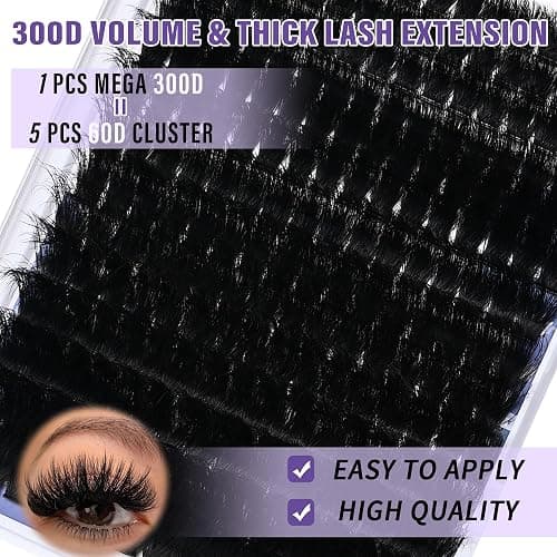 300D Lash Clusters Extensions Mega Cluster Eyelash Lashes 224 Pcs Thick Volume D Curl Wispy Individual Lashes DIY Lash Extension 12-25MM False Eyelashes Makeup at Home Replacement for Yaiseiko thumbnail 4
