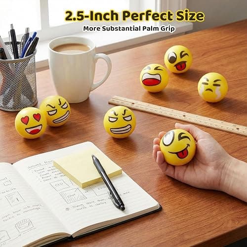 LovesTown 24 PCS Stress Balls Bulk for Party Favors, 2.5 Inch Funny Yellow Face Squeeze Toys Foam Face Squeeze Fidget Ball for Kids and Adult Stress Relief Gifts for Coworkers Classroom Prizes thumbnail 2