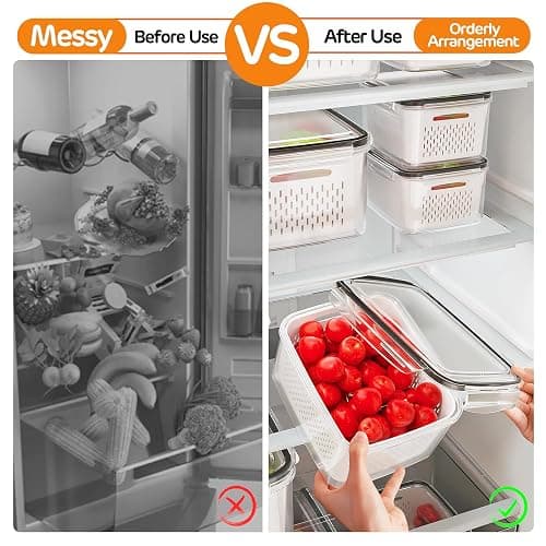 5-Pack Fruit Storage Containers for Fridge with Removable Colanders, 4 in 1 Produce Storage Containers with Lids, Leakproof Fridge Organizer Bins for Salad Berry Lettuce Vegetables Meat Keeper Fresh thumbnail 7