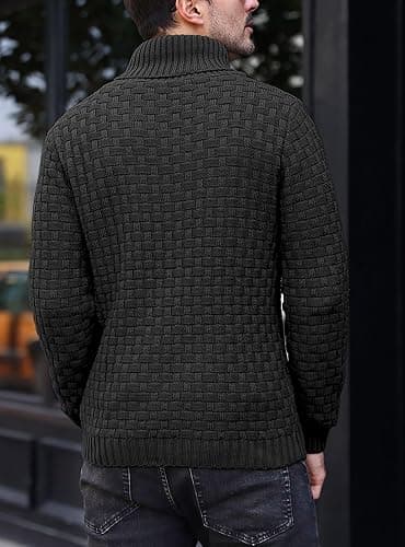 Arcciit Mens Casual Pullover Fall Winter Turtleneck Cable Knit v Neck Fisherman Waffle Sweater thumbnail 3