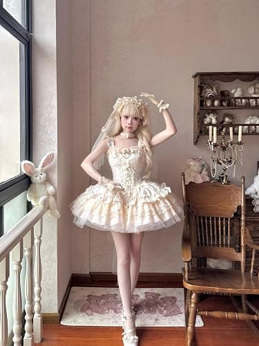 Sweet Lolita Princess Dress Ruffled Tea Party Costume with Lace Trim and Bow thumbnail 4